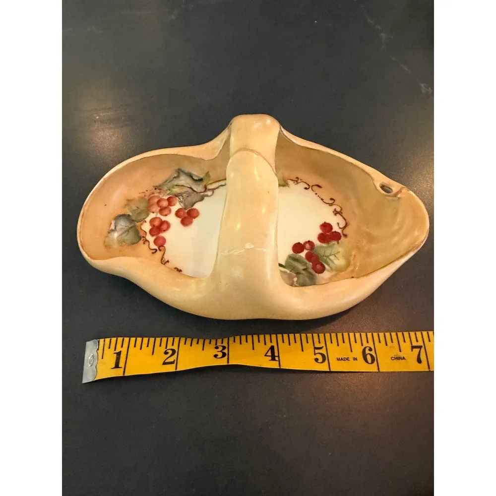 Vintage La Seynie Limoges PP France Painted Porcelain Berry Basket Trinket Disg